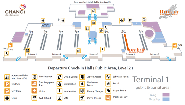 Drukair Check-in Counter at Changi Terminal 1